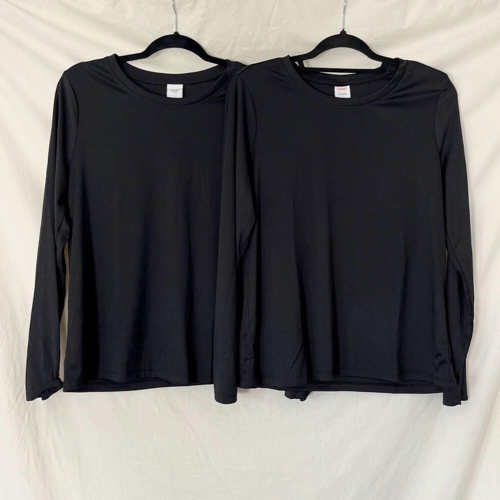 Set of Black Hanes Cool Dri Long Sleeve Performance Shirts L